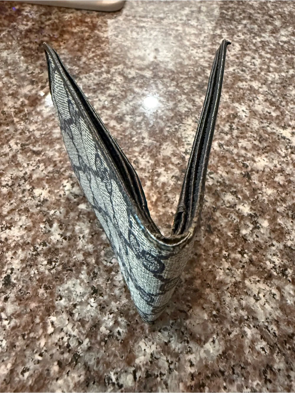 Gucci Beige and Black GG Canvas Bifold Wallet with Gold Snap